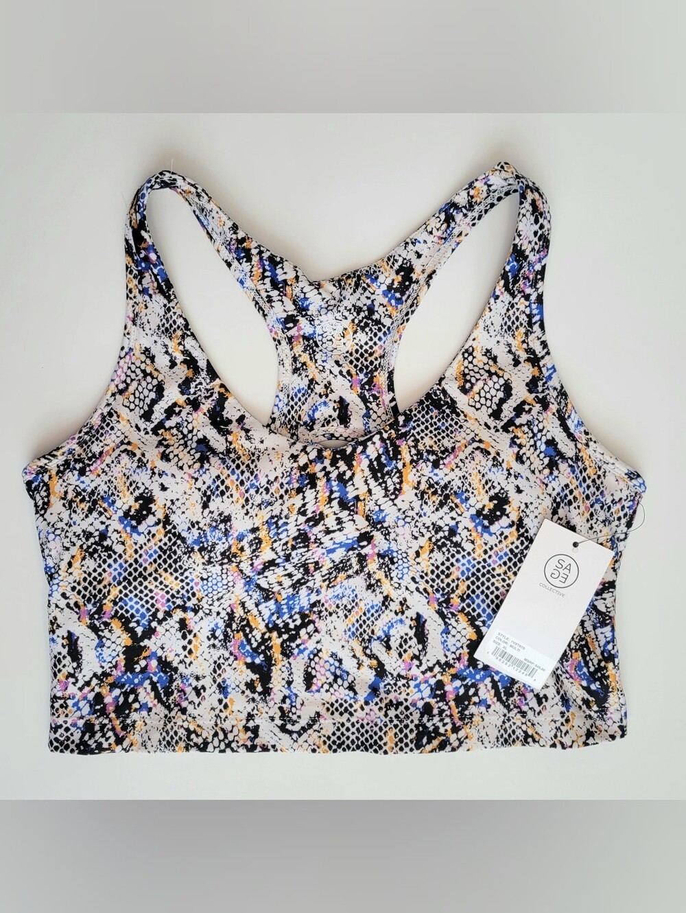 Sage Collective Sports Bra Womens XL Floral Racerback Black V-Neck Activewea NEW